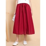 Women Wide Leg Solid Color Cotton Linen Elastic Waist Pants