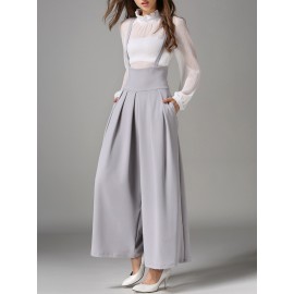 Women Sleeveless Straps Loose Casual Wide Leg Pants