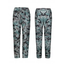 Women Camouflage Print High Elastic Waist Loose Loose Casual Pants