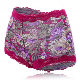 Lace Floral Printed Hip Up Comfy Mid Waist Silk Cotton Crotch Panties