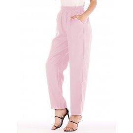 Women Casual Pure Color High Waist Elastic Waist Pants