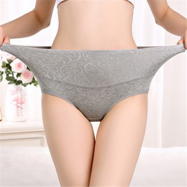 Plus Size Hip Up Waist Slim High Waist Jacquard Soft Cotton Briefs