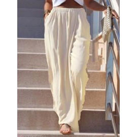 Women High Waist Solid Color Chiffon Wide Leg Pants