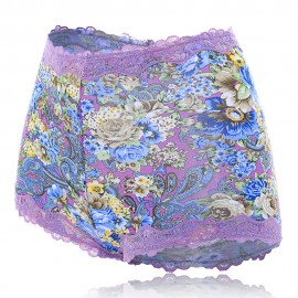 Lace Floral Printed Hip Up Comfy Mid Waist Silk Cotton Crotch Panties