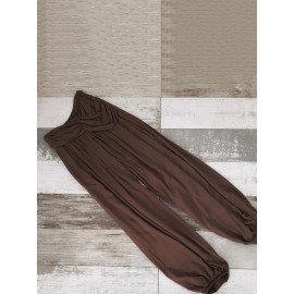 Women Pure Color High Elastic Waist Loose Pleated Pants