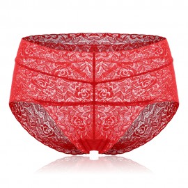 Lace Floral Transprent Wave Mid Waist Breathable Hollow Out Briefs