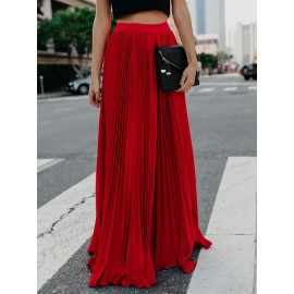 Boho Elastic Waist Pleated Pure Color Women Skirts