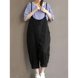 Women Sleeveless Straps Cotton Harem Jumpsuit Overall