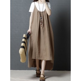 Women Casual Straps Loose Irregular Hem Dress