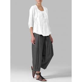 Women High Waist Loose Casual Wide Leg Pants Solid Color Trousers