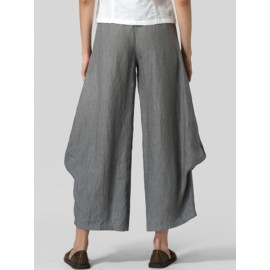 Women Casual Elastic Waist Loose Pants Wide Leg Trousers