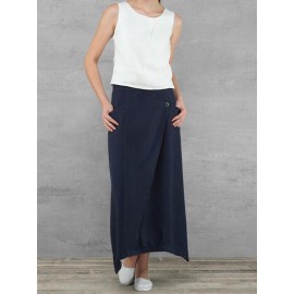 S-5XL Women Cotton Elastic Waist Side Pockets Irregular Interlaced Skirts