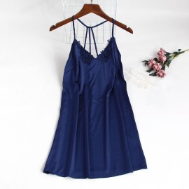 Lace Embroidery Hollow Out Halter No Padded Silk Nightgown