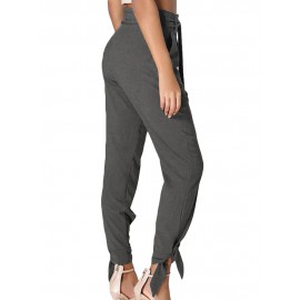 Women High Drawstring Waist Casual Long Pants