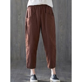 Women High Elastic Waist Solid Color Harem Pants