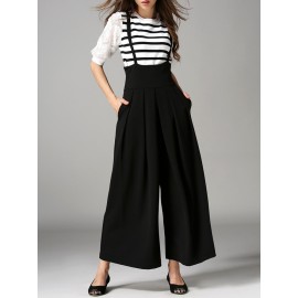 Women Sleeveless Straps Loose Casual Wide Leg Pants