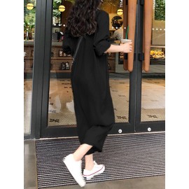 Casual Women Cotton Pure Color Button Long Sleeve Jumpsuit