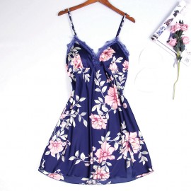 Lace Floral Open Side Design Camisole Removable Padded Nightgown