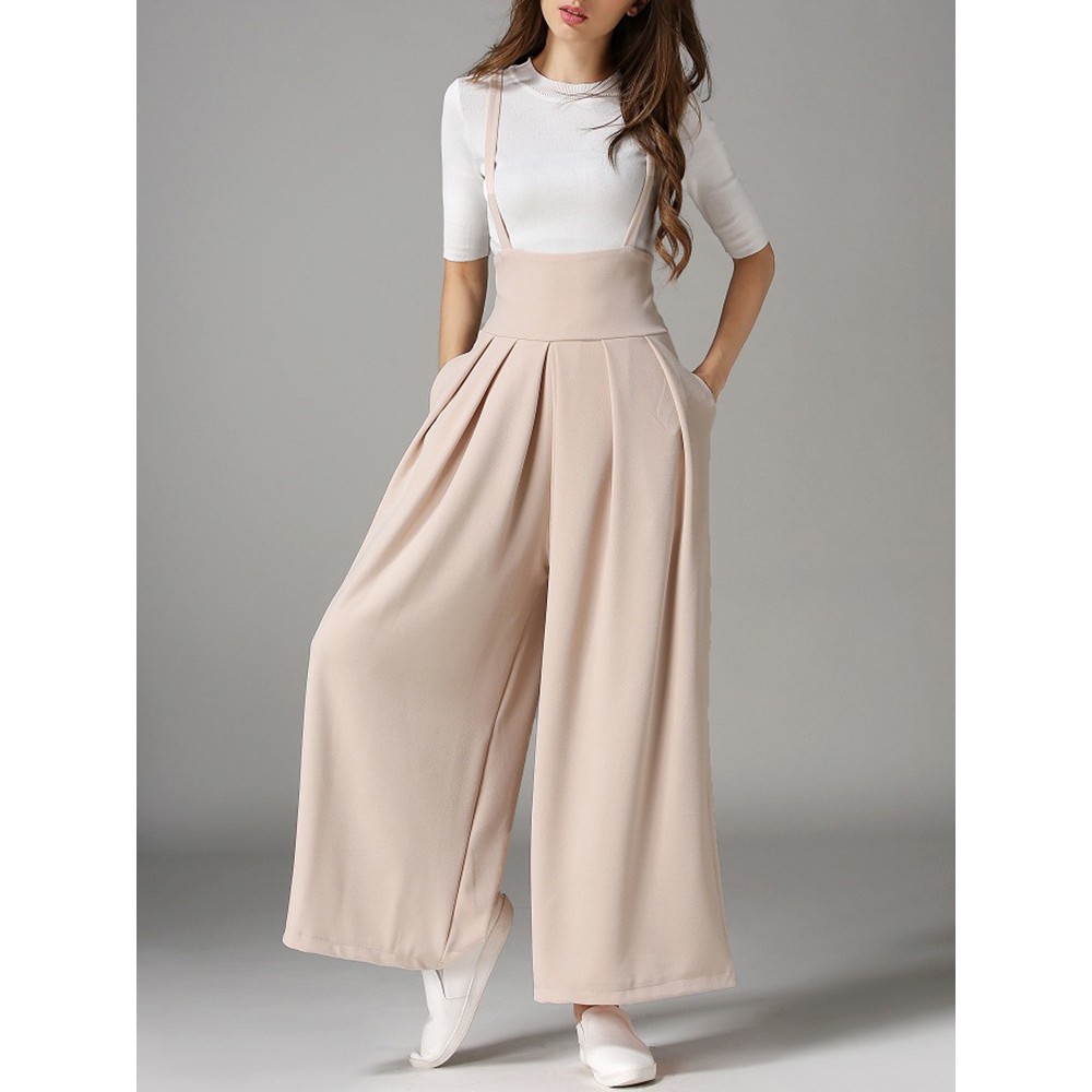 Women Sleeveless Straps Loose Casual Wide Leg Pants