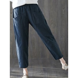 Women High Elastic Waist Solid Color Harem Pants