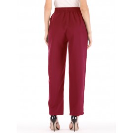 Women Casual Pure Color High Waist Elastic Waist Pants