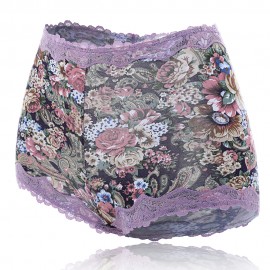 Lace Floral Printed Hip Up Comfy Mid Waist Silk Cotton Crotch Panties