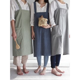 Vintage Japanese Cotton Linen Kitchen Aprons Dress with Pockets