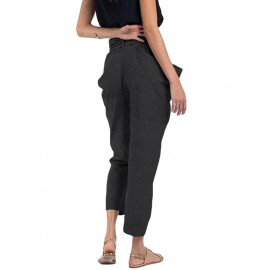 Women High Waist Pencil Pants Side Pockets Irregular Trousers with Detachable Belt