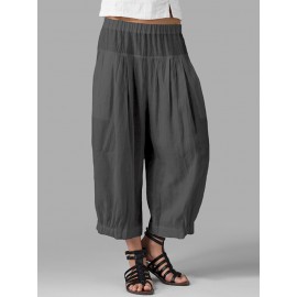 Women High Waist Loose Casual Wide Leg Pants Solid Color Trousers