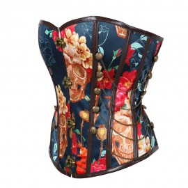 Retro Floral Steel Boned Lace Up Back Cinching Chains Corset