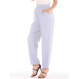 Women Casual Pure Color High Waist Elastic Waist Pants