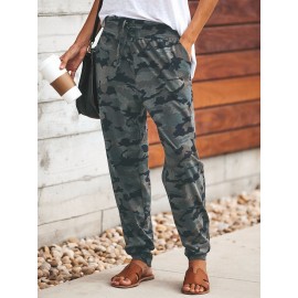 Women Camouflage Print High Elastic Waist Loose Loose Casual Pants