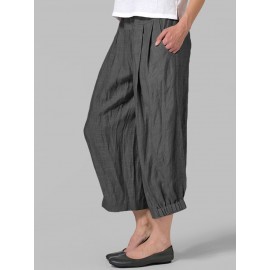 Women High Waist Loose Casual Wide Leg Pants Solid Color Trousers