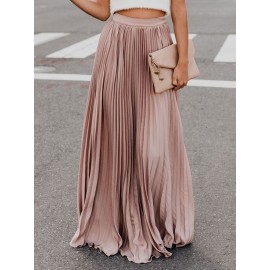 Boho Elastic Waist Pleated Pure Color Women Skirts