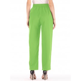 Women Casual Pure Color High Waist Elastic Waist Pants