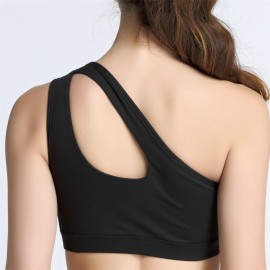 Single Shoulder Double Keyhole Gather Shockproof Yoga Sports Bra