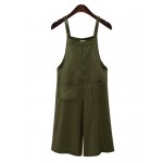 Women Cotton Solid Color Strap Jumpsuit with Pockets