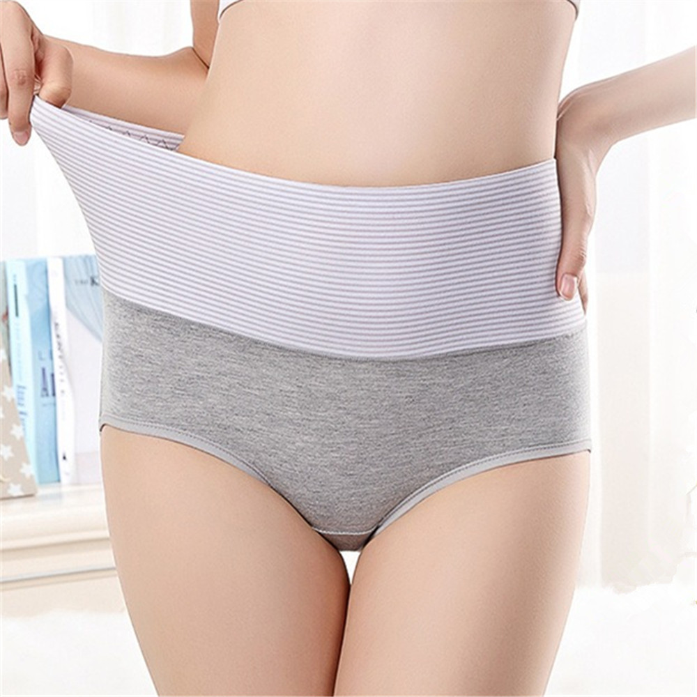 Candy Color Stripe High Waist Seamless Cotton Underwear Briefs