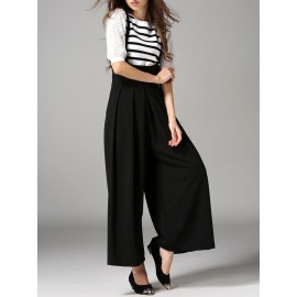 Women Sleeveless Straps Loose Casual Wide Leg Pants