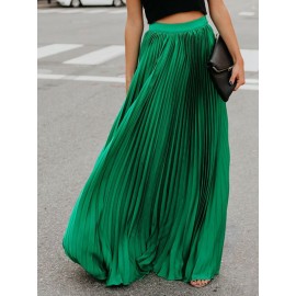 Boho Elastic Waist Pleated Pure Color Women Skirts