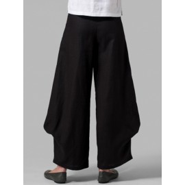 Women Casual Elastic Waist Loose Pants Wide Leg Trousers