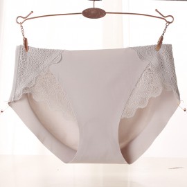 Lace Embroidery Silk Breathable Cotton Crotch Seamless Briefs