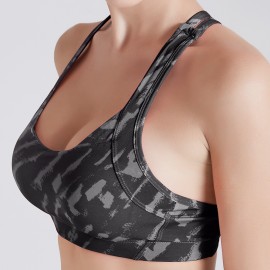 Camouflage Printed Back Cross Shockproof Quick Drying Yoga Sports Bra