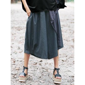 Women Loose Cotton Linen Elastic Waist Asymmetrical Pants