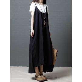 Women Casual Straps Loose Irregular Hem Dress