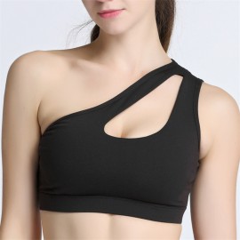 Single Shoulder Double Keyhole Gather Shockproof Yoga Sports Bra