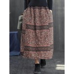 Vintage Women Folk Style Cotton Linen Elastic Waist Skirts with Pockets