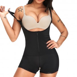 Latex Front Hook Zipper Open Crotch Breast Up Bodysuit