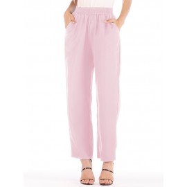 Women Casual Pure Color High Waist Elastic Waist Pants