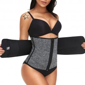 Front Zip Magic Sticky Waist Trainer Sweat Double Fixed Shapewear